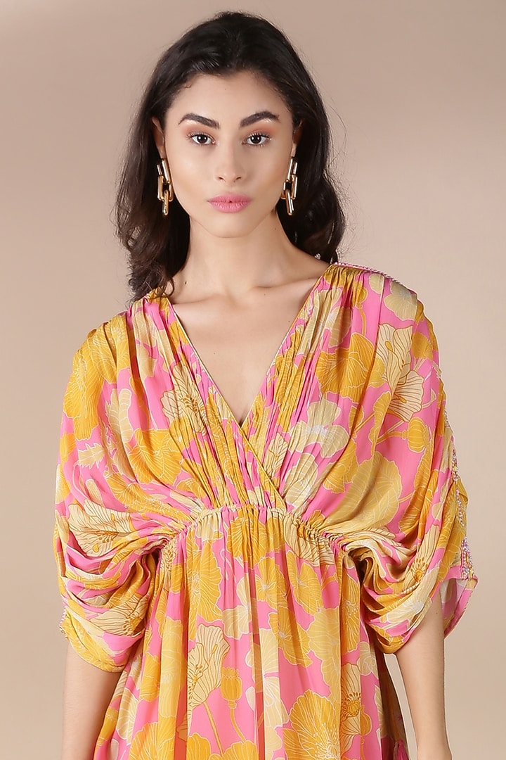Yellow Printed Kaftan by Archana Shah at Pernia's Pop Up Shop