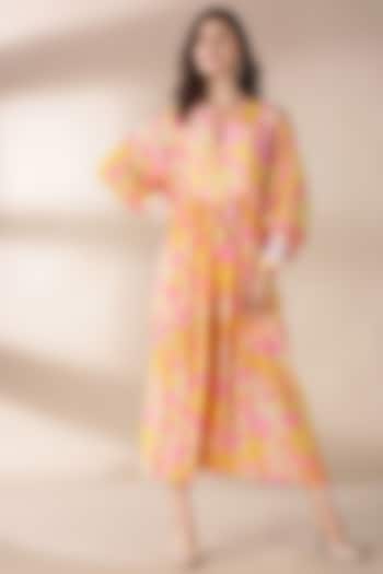 Yellow Kaftan With Floral Print by Archana Shah