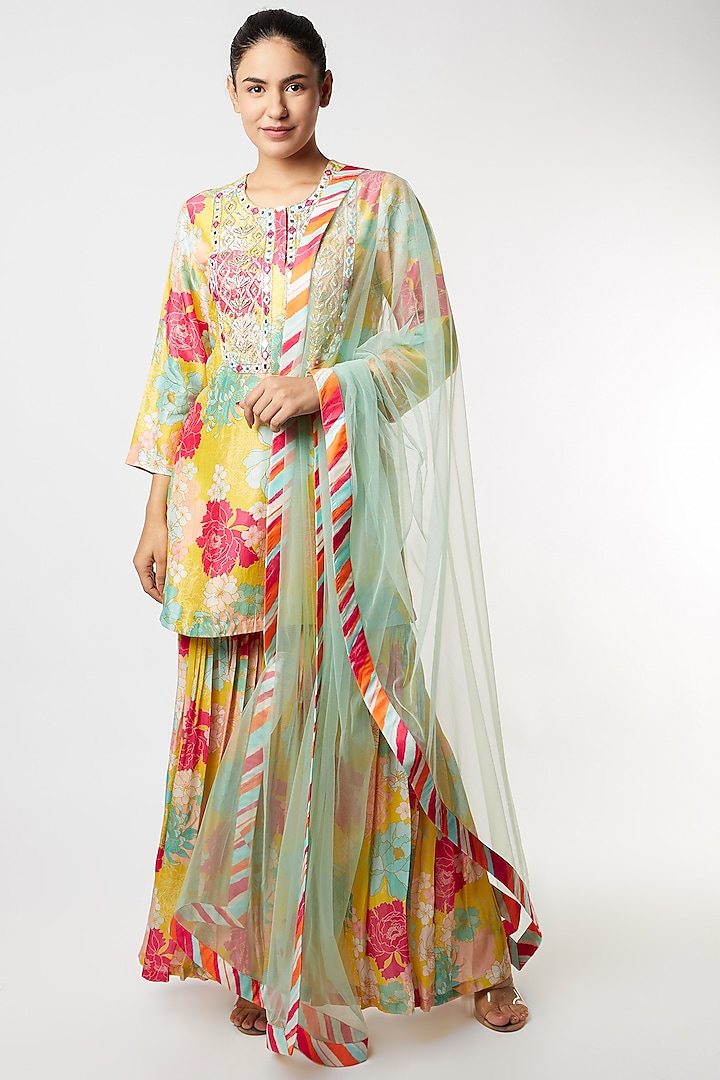 Yellow Printed Sharara Set by Archana Shah at Pernia's Pop Up Shop