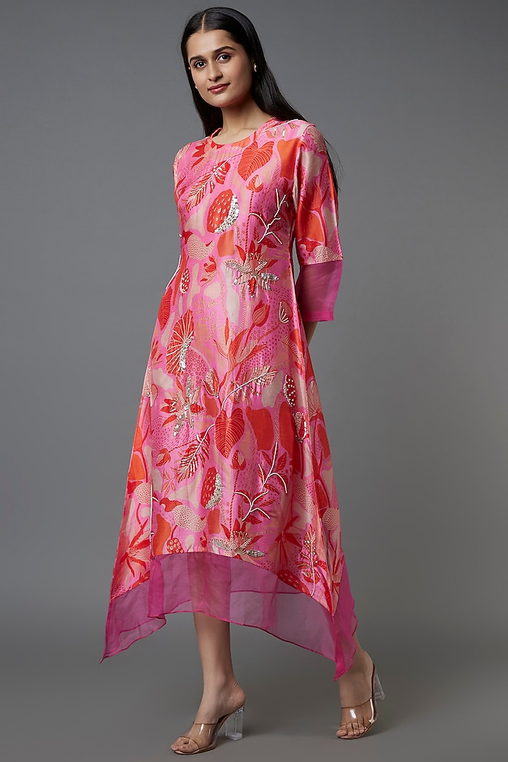 Fuchsia Printed & Embroidered Tunic by Archana Shah