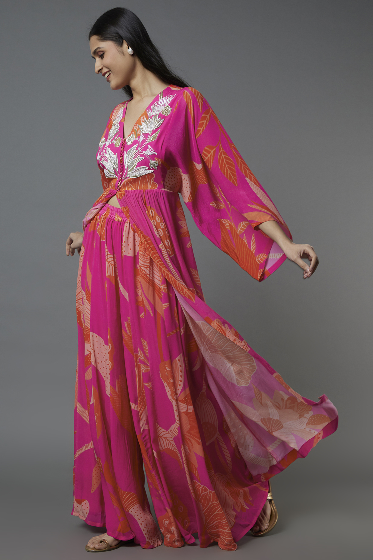 Fuchsia Printed kaftan Set by Archana Shah at Pernia's Pop Up Shop
