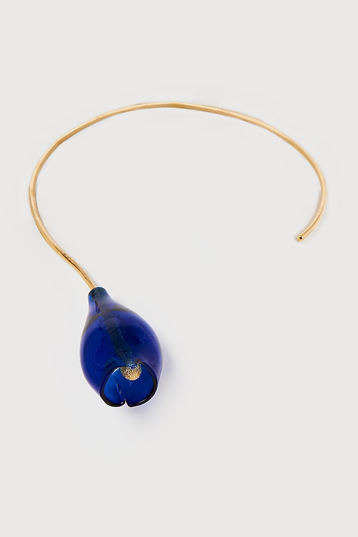 Gold Finish Blue Floral Necklace by Aadikara at Pernia's Pop Up Shop