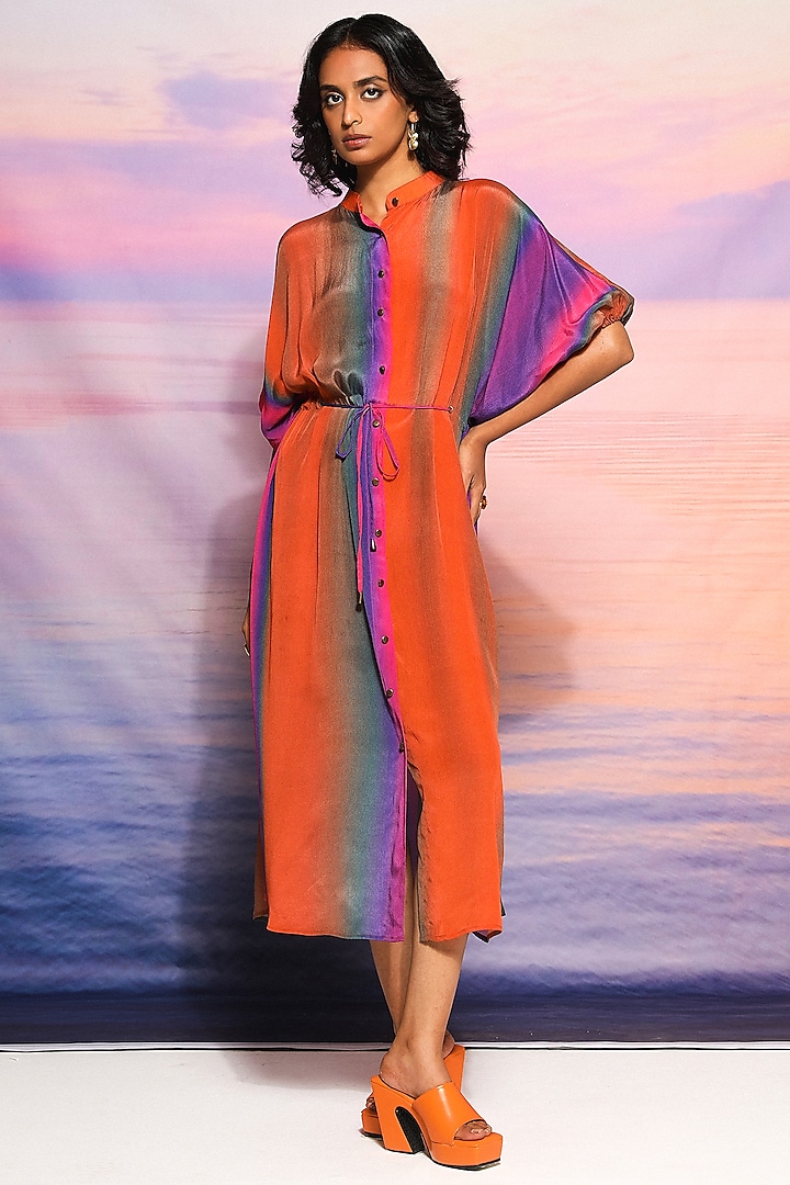Orange Cupro Crepe Midi Dress by Ananya Agrawal Label