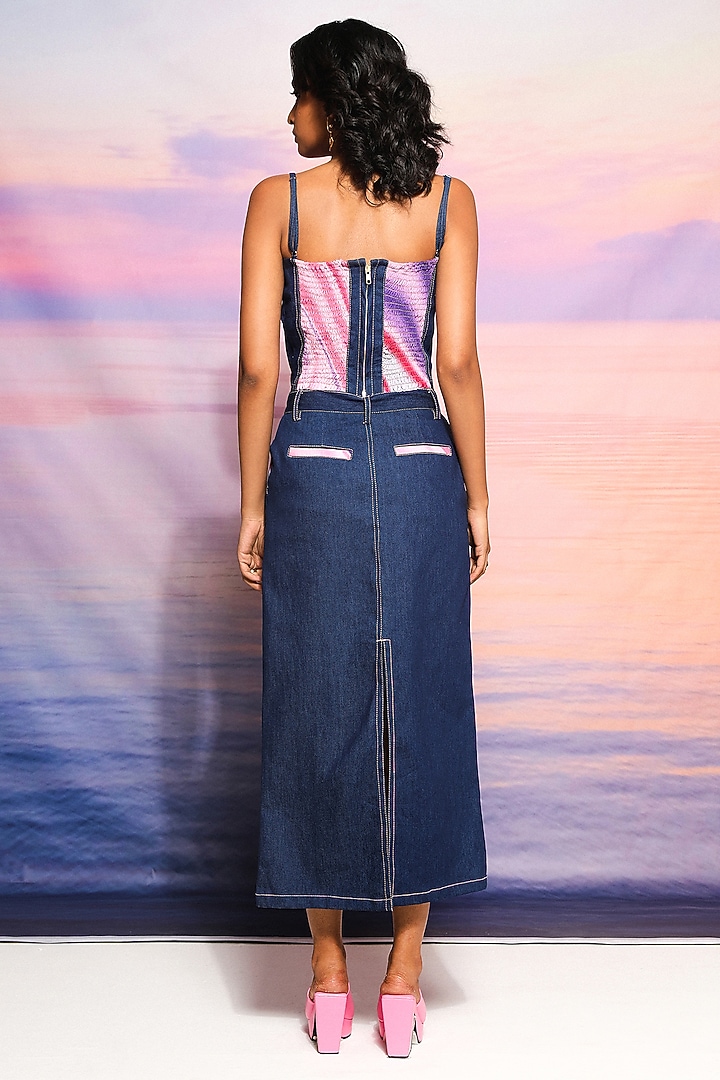 Pink & Blue Denim Strappy Corset Top by Ananya Agrawal Label at Pernia's Pop Up Shop