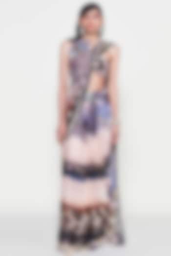 Multi-Colored Sequins Tulle Applique Embroidered Pre-Draped Wedding Saree Set by Aisha Rao at Pernia's Pop Up Shop