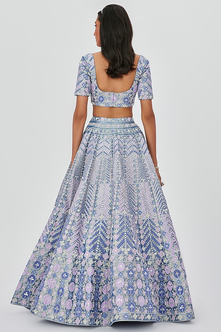 Periwinkle Tissue Embellished 16 Kali Bridal Lehenga Set by Aisha Rao at Pernia's Pop Up Shop