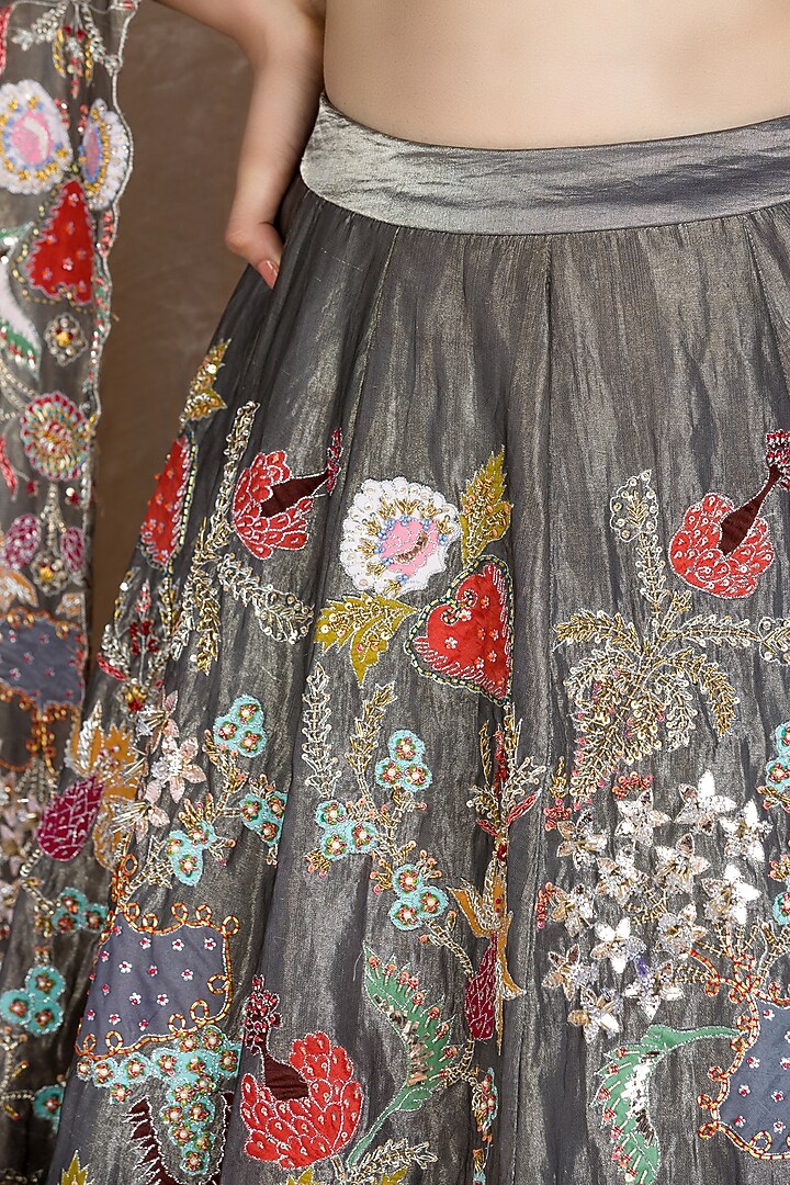 Grey Zardosi Embellished Kalidar Bridal Lehenga Set by Aisha Rao at Pernia's Pop Up Shop