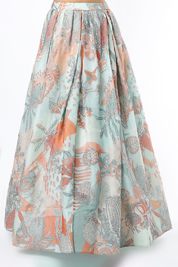 Powder Blue Printed Bridal Lehenga Set by Aisha Rao at Pernia's Pop Up Shop