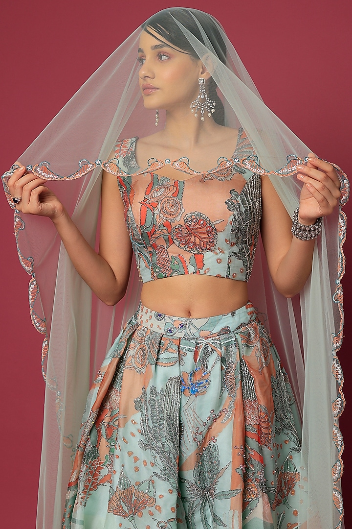 Light Blue Printed Bridal Lehenga Set by Aisha Rao at Pernia's Pop Up Shop