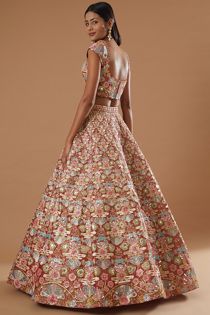 Red Embellished Bridal Lehenga Set by Aisha Rao at Pernia's Pop Up Shop