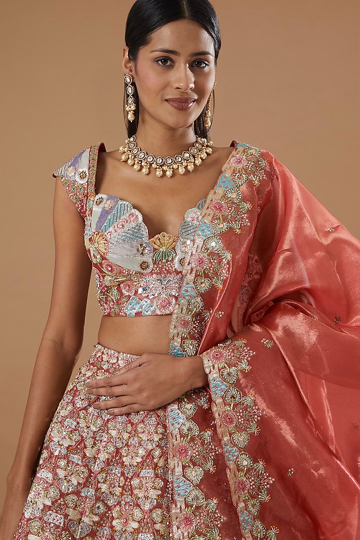 Red Embellished Bridal Lehenga Set by Aisha Rao at Pernia's Pop Up Shop