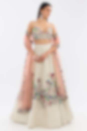 Ivory Raw Silk Applique Embellished Bridal Lehenga Set by Aisha Rao at Pernia's Pop Up Shop