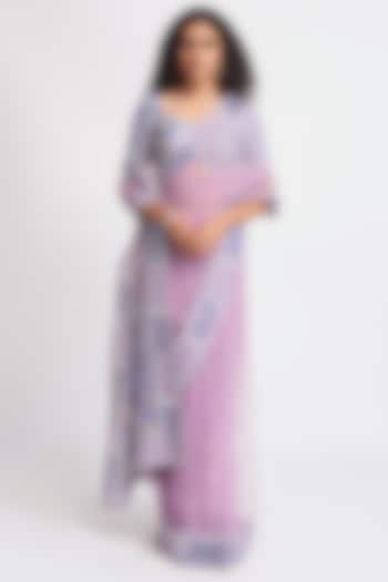 Lavender Tulle Applique Embellished Bridal Saree Set by Aisha Rao at Pernia's Pop Up Shop