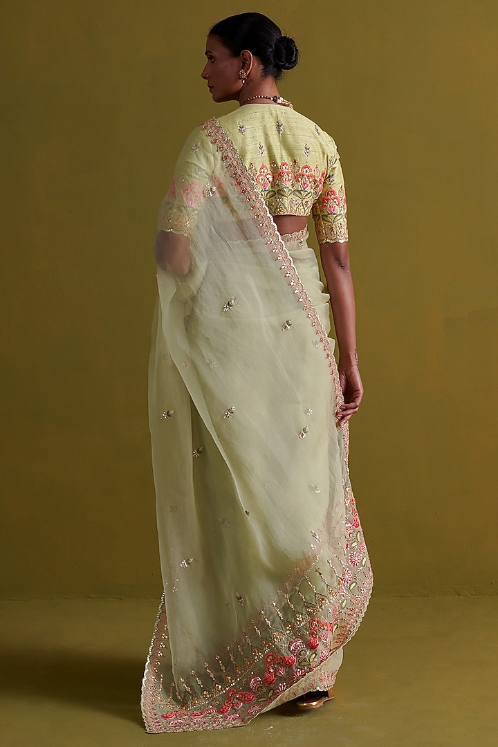 Pista Green Raw Silk Thread Embroidered Blouse by aarti Sethia at Pernia's Pop Up Shop