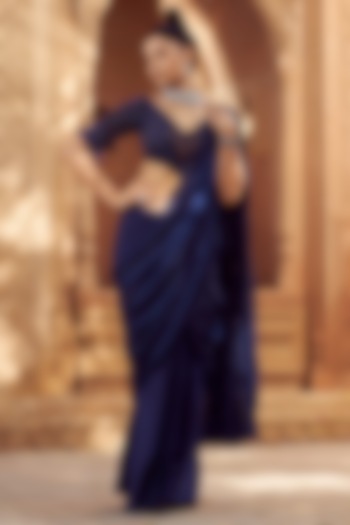 Midnight Blue Embroidered Saree Set by Aakansha Singhal