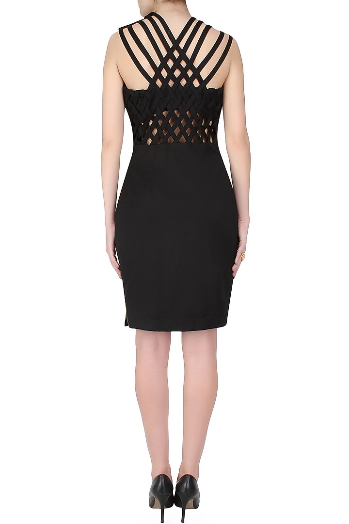 Black and gold cutdaana embroidered cross over dress available only at Pernia's Pop Up Shop.