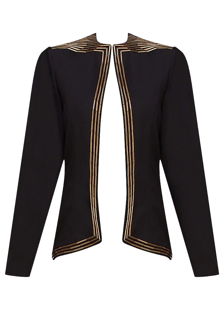 Black Golden Pipes Embellished Blazer by AAWA By Aastha Wadhwa