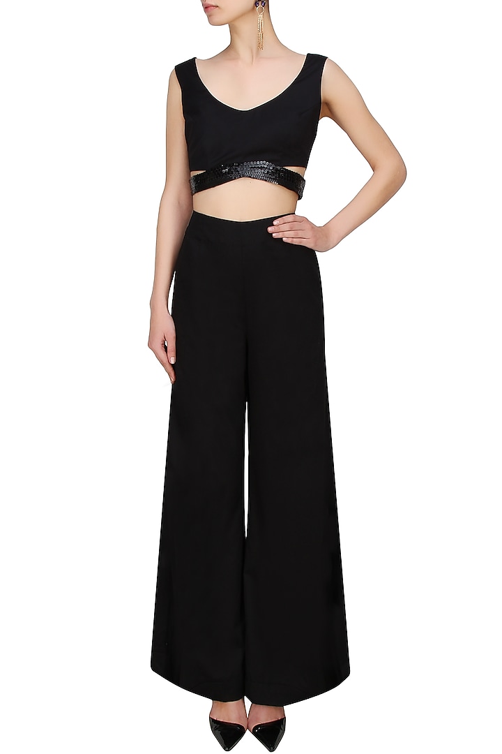 Black sequinned cut out crop top available only at Pernia's Pop Up Shop.
