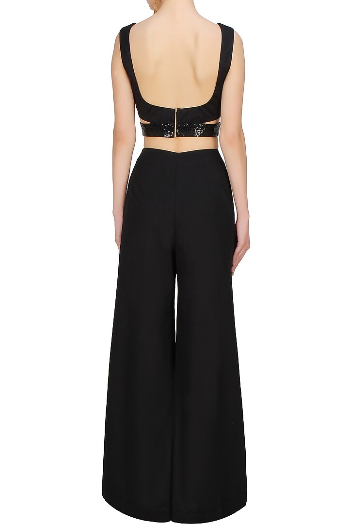 Black sequinned cut out crop top available only at Pernia's Pop Up Shop.