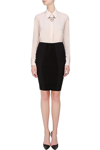 Black Goat Suede Pencil Skirt by AAWA By Aastha Wadhwa