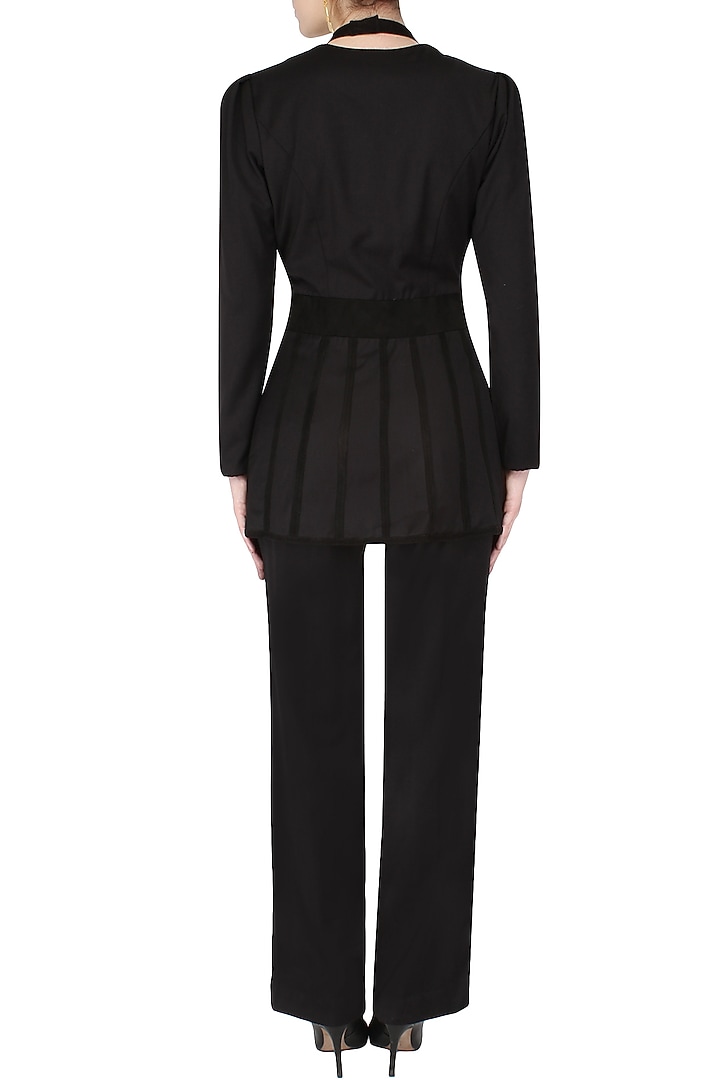 Aawa by Aastha Wadhwa presents Black criss cross goat suede peplum top available only at Pernia's Pop Up Shop