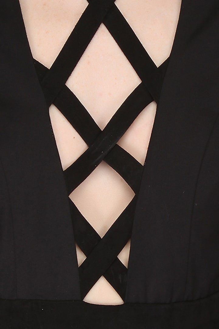 Aawa by Aastha Wadhwa presents Black criss cross goat suede peplum top available only at Pernia's Pop Up Shop