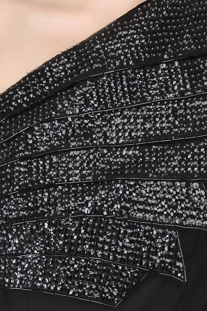 Aawa by Aastha Wadhwa presents Black one shoulder flared jumpsuit available only at Pernia's Pop Up Shop