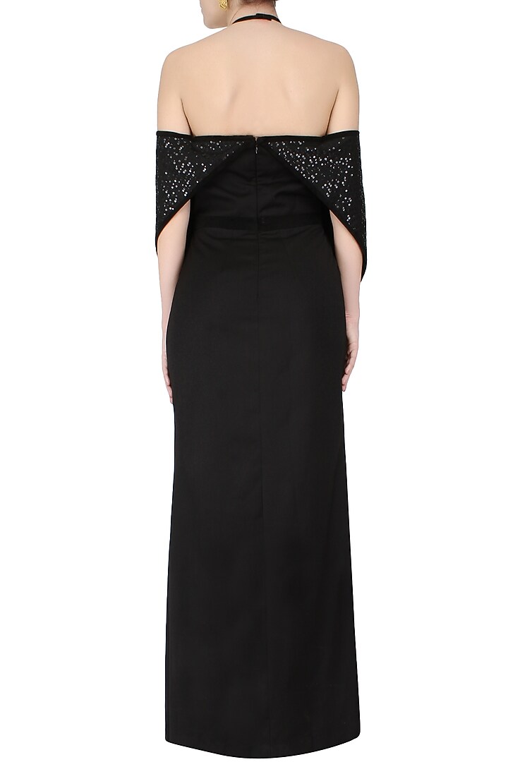 Aawa by Aastha Wadhwa presents Black halterneck batwing sleeves evening gown available only at Pernia's Pop Up Shop