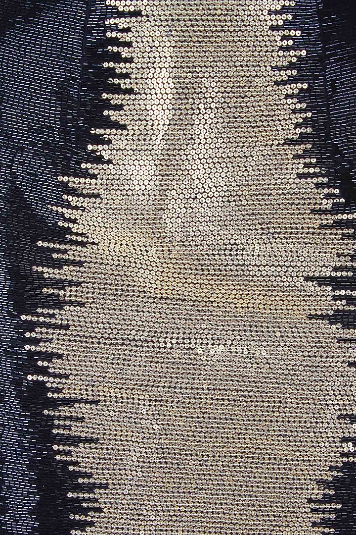 Aawa by Aastha Wadhwa presents Black and gold cutdana handcrafted crop top with pencil skirt available only at Pernia's Pop Up Shop