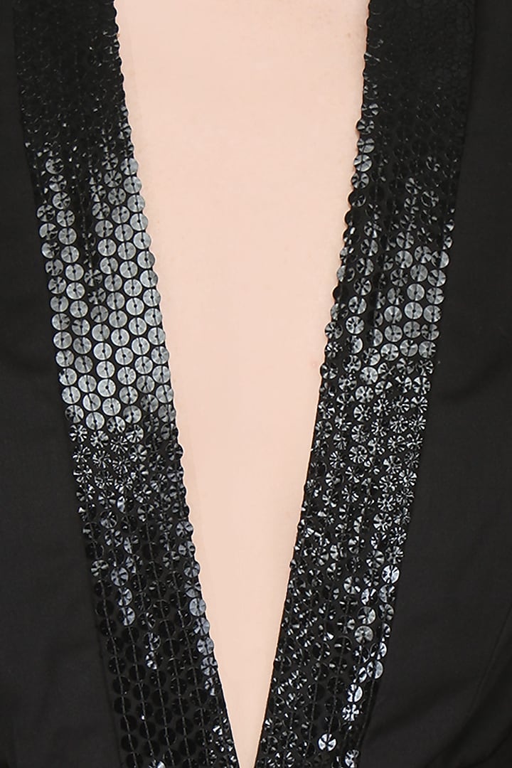 Aawa by Aastha Wadhwa presents Black V neck top with goat suede belt available only at Pernia's Pop Up Shop