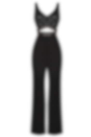 Black Cutout Embroidered Flared Jumpsuit by AAWA By Aastha Wadhwa