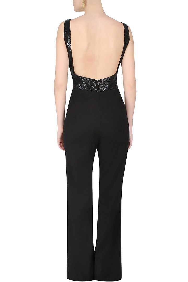 Aawa by Aastha Wadhwa presents Black cutdana embroidered flared jumpsuit available only at Pernia's Pop Up Shop