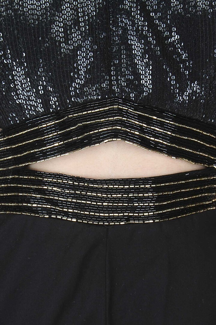 Aawa by Aastha Wadhwa presents Black cutdana embroidered flared jumpsuit available only at Pernia's Pop Up Shop