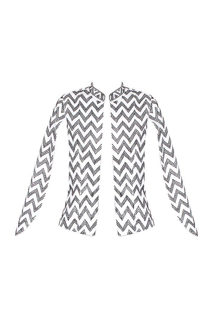 White Handcrafted Chevron Pattern Cape Jacket by AAWA By Aastha Wadhwa