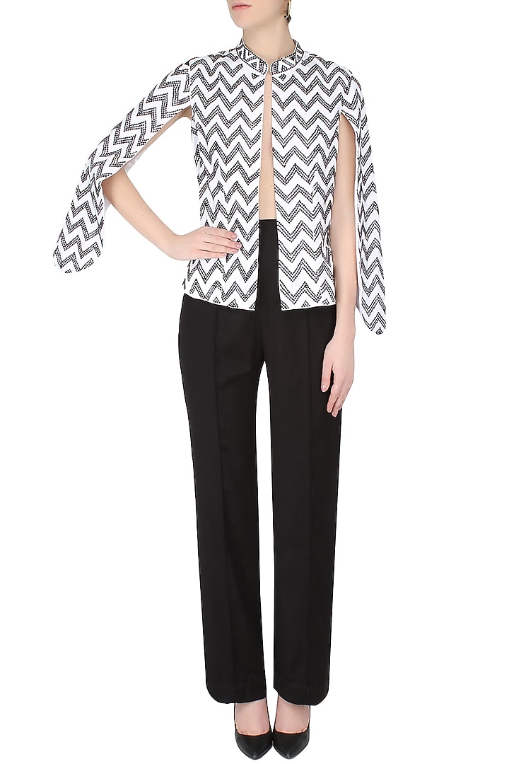 Aawa by Aastha Wadhwa presents White handcrafted chevron pattern cape jacket available only at Pernia's Pop Up Shop