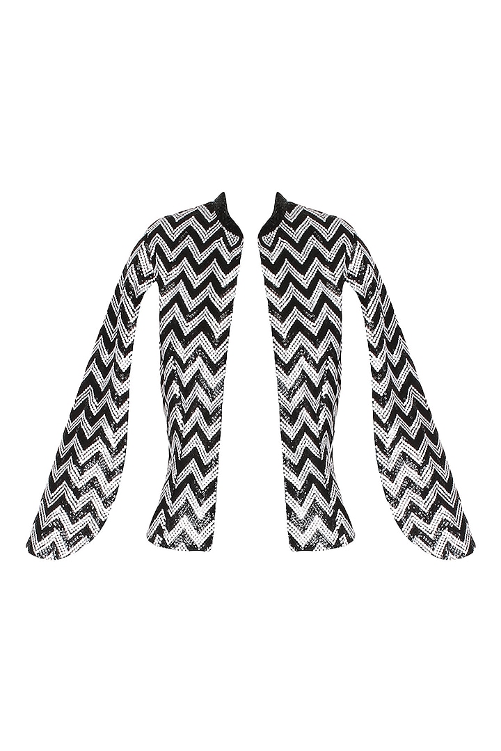 Black Handcrafted Chevron Pattern Cape Jacket by AAWA By Aastha Wadhwa