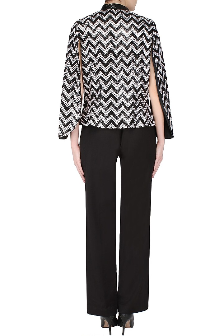 Aawa by Aastha Wadhwa presents Black handcrafted chevron pattern cape jacket available only at Pernia's Pop Up Shop