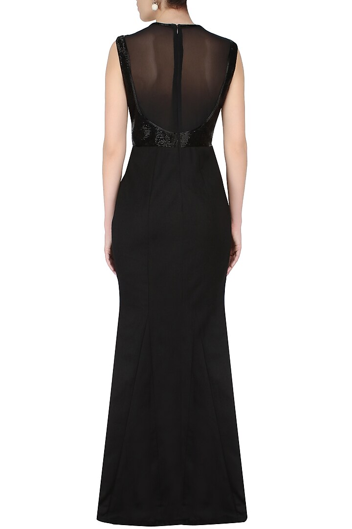 Aawa by Aastha Wadhwa presents Black sleeveless evening gown with floor sweeping folds available only at Pernia's Pop Up Shop