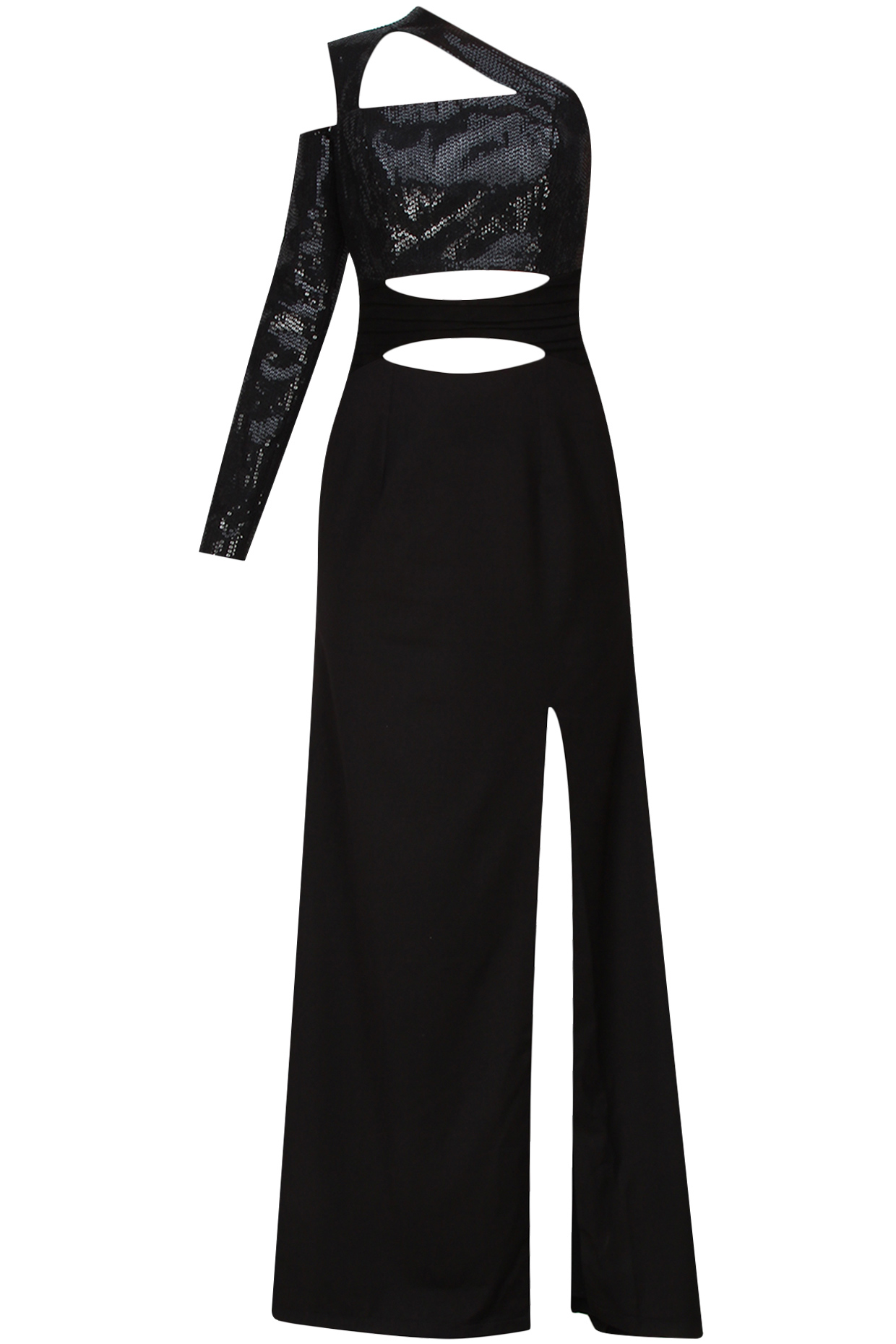 Black one shoulder gown with goat suede belt by AAWA By Aastha Wadhwa