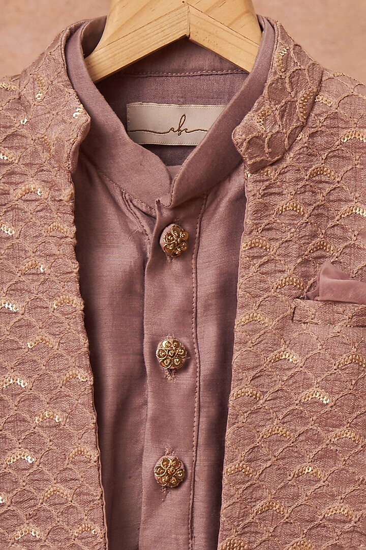 Lavender Banglore Silk Achkan Jacket With Kurta Set by All Boy Couture at Pernia's Pop Up Shop