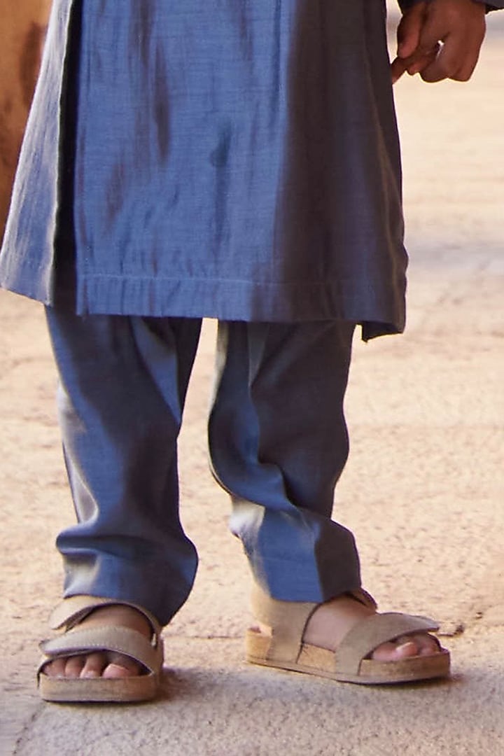 Air Force Blue Slub Silk Embroidered Jacket With Kurta Set For Boys by All Boy Couture at Pernia's Pop Up Shop