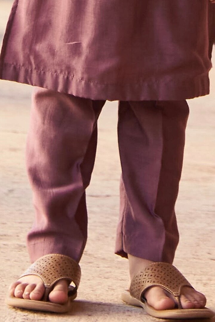 Dark Lavender Slub Silk Embroidered Jacket With Kurta Set For Boys by All Boy Couture at Pernia's Pop Up Shop