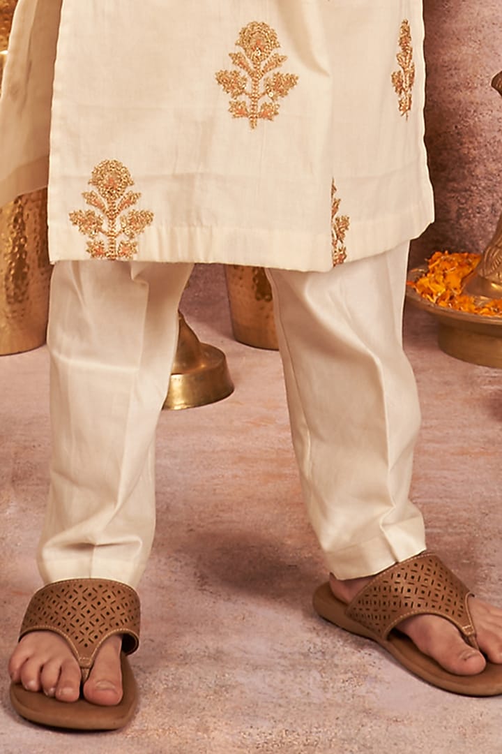 Orange Chanderi Jacket With Kurta Set For Boys by All Boy Couture at Pernia's Pop Up Shop