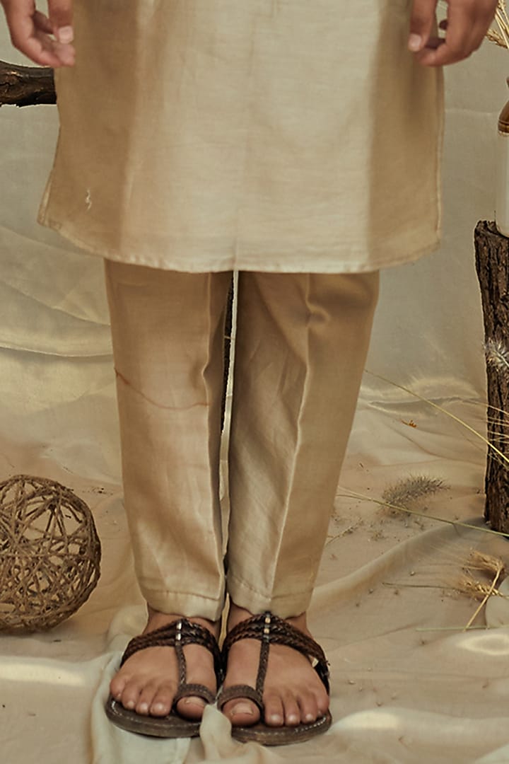 Beige Silk Chanderi Jacket With Kurta Set For Boys by All Boy Couture at Pernia's Pop Up Shop