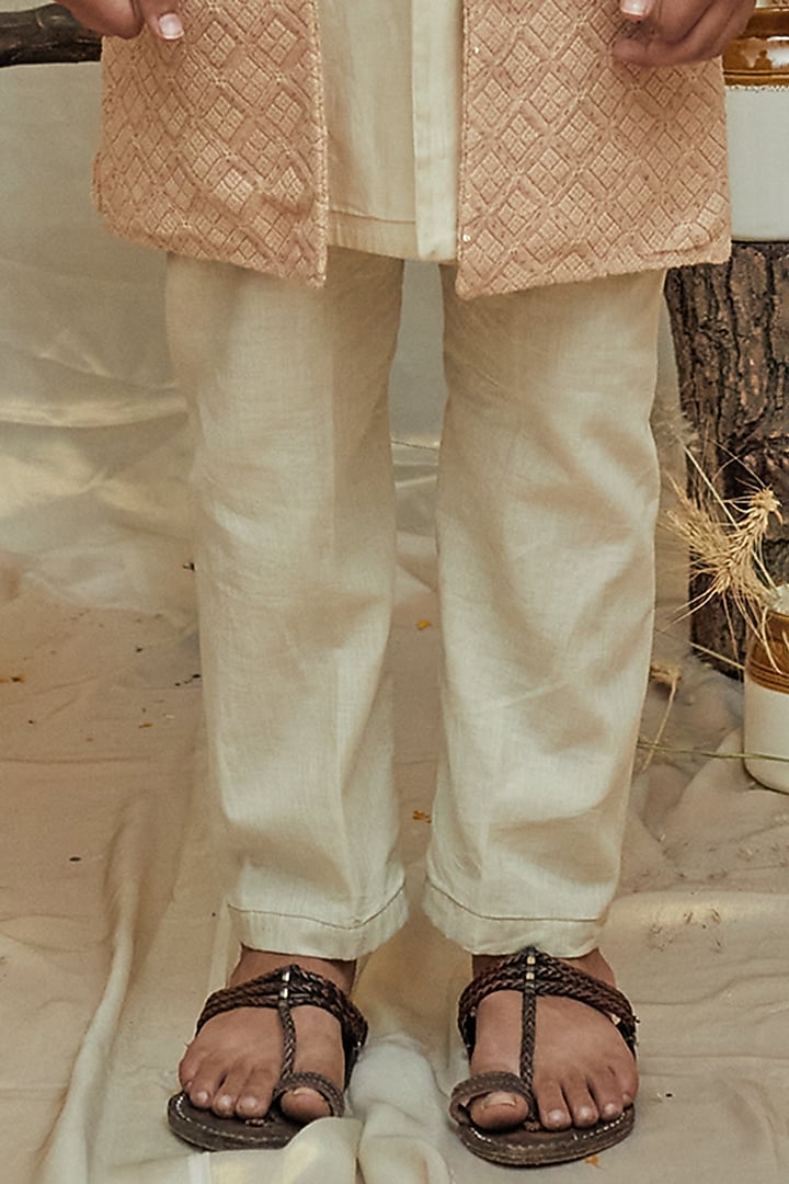 Rose Pink Silk Slub Lucknowi Jacket With Kurta Set For Boys by All Boy Couture at Pernia's Pop Up Shop