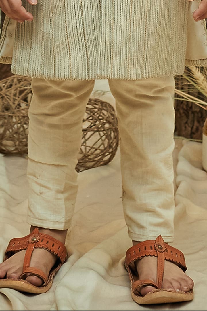 Light Beige Moonga Silk Achkan Kurta Set For Boys by All Boy Couture at Pernia's Pop Up Shop