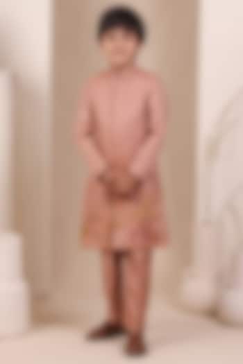 Onion Pink Tissue Silk Floral Motif Embroidered Achkan Set For Boys by All Boy Couture at Pernia's Pop Up Shop