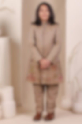 Brown Tissue Silk Floral Motif Embroidered Achkan Set For Boys by All Boy Couture at Pernia's Pop Up Shop