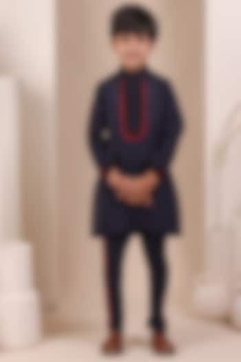 Navy Blue Soft Linen Kurta Set For Boys by All Boy Couture at Pernia's Pop Up Shop
