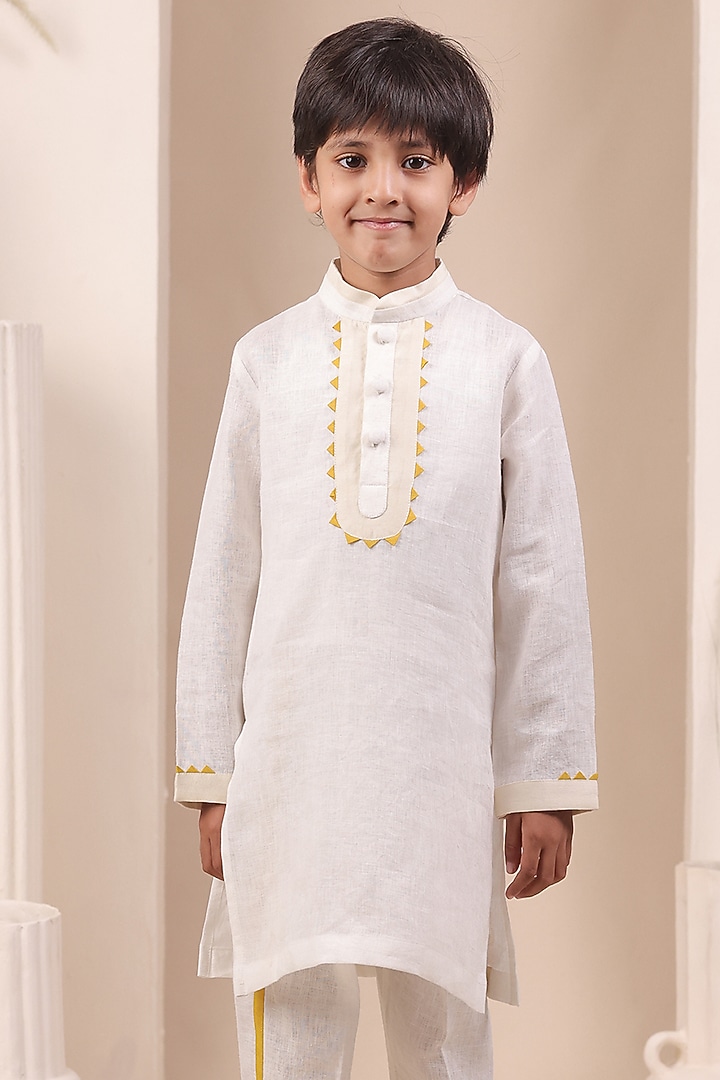 White Soft Linen Kurta Set For Boys by All Boy Couture at Pernia's Pop Up Shop
